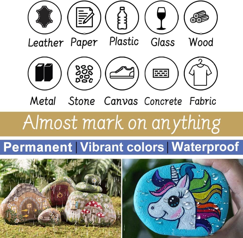 TFIVE Paint Markers Paint Pens, Waterproof Quick Dry and Permanent, Work on Almost Anything, Oil-Based Marker Pen for Rock Painting, Metal, Wood, Plastic, Canvas, Glass, Mugs, Craft - 18 colors