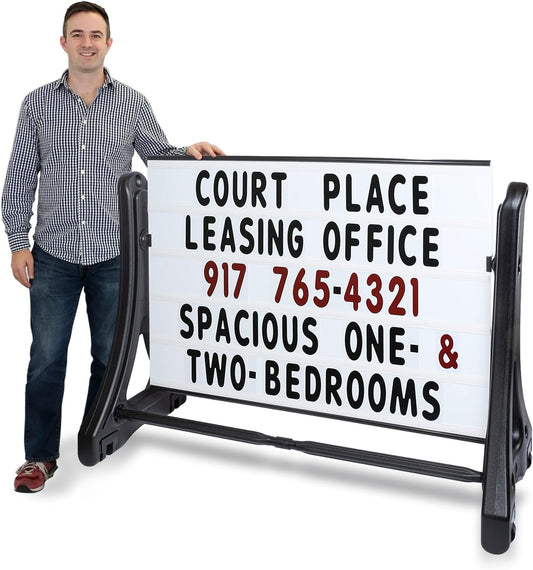 SmartSign 36"x48" Changeable Message Board Sidewalk Sign, Standard Portable Swinger Sign & Letter Kit for Outdoor, Business, Large Black Standing Frame with Wheels, USA-Made