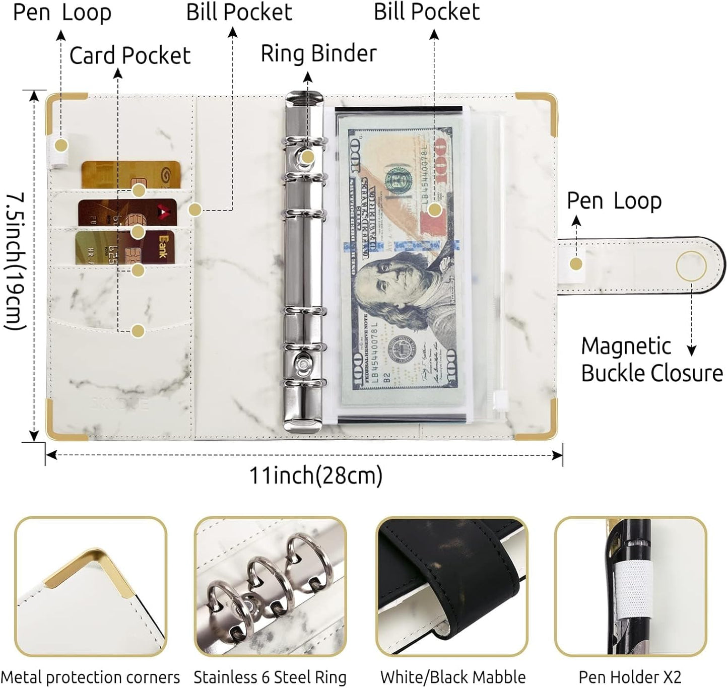 SKYDUE Budget Binder, Money Saving Binder with Zipper Envelopes, Cash Envelopes and Expense Budget Sheets for Budgeting (Mabble)