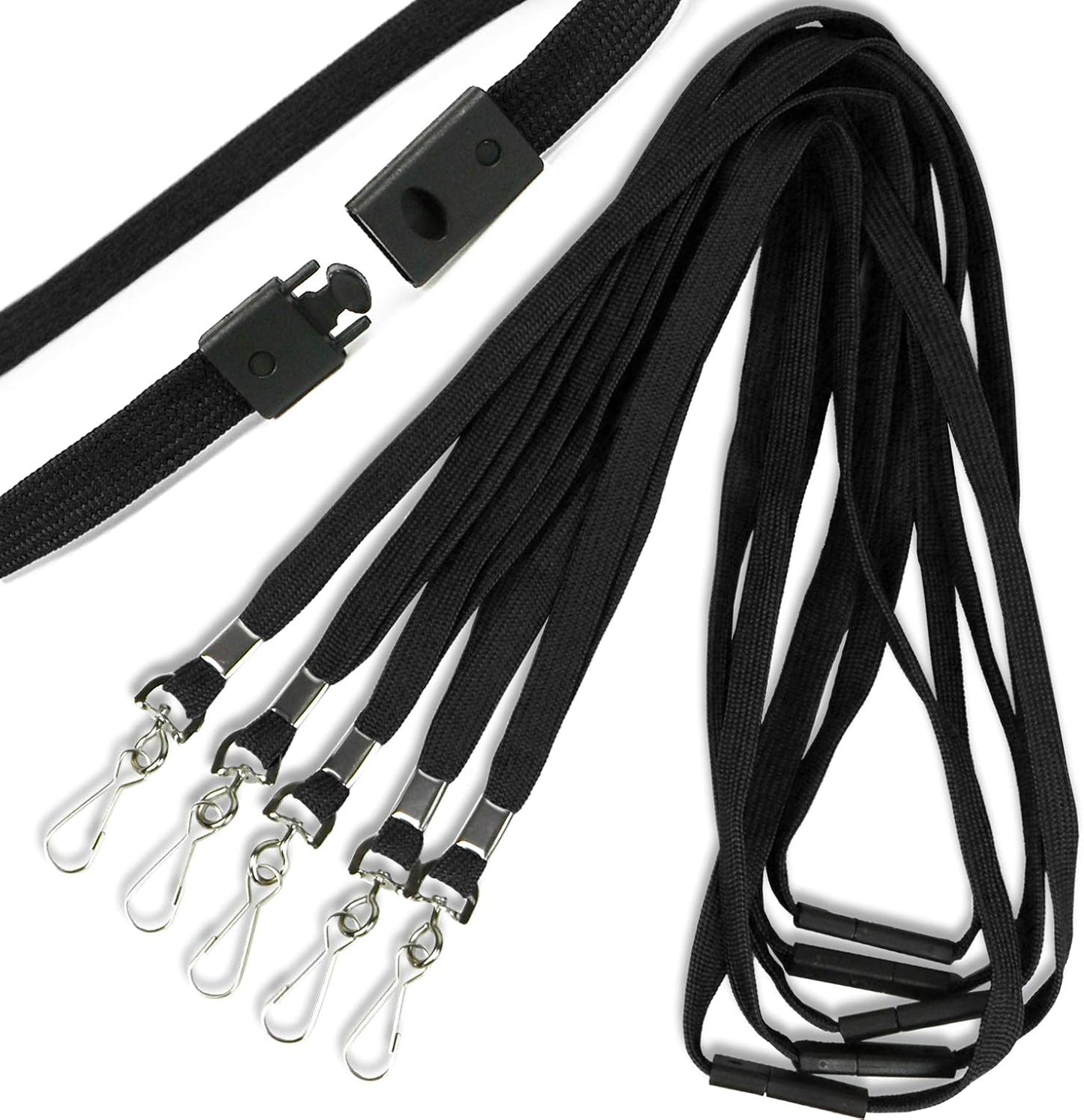 Safety Breakaway Lanyard with J-Hook Flat Lanyards for ID Badges Cruise Lanyard Bulk Preimum Lanyards for Women/Men Business Card NameTag Holder Lanyards Employee Students (Black, Breakaway 50 Pack)
