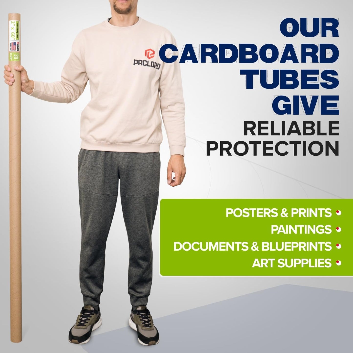 2" x 60" Reinforced Kraft Paper Mailing Tube, Pack of 6 Tubes with 12 Caps – Secure USPS Approved Poster Tube – Cardboard Tube for Shipping and Storing Posters, Prints, Artwork, or Documents