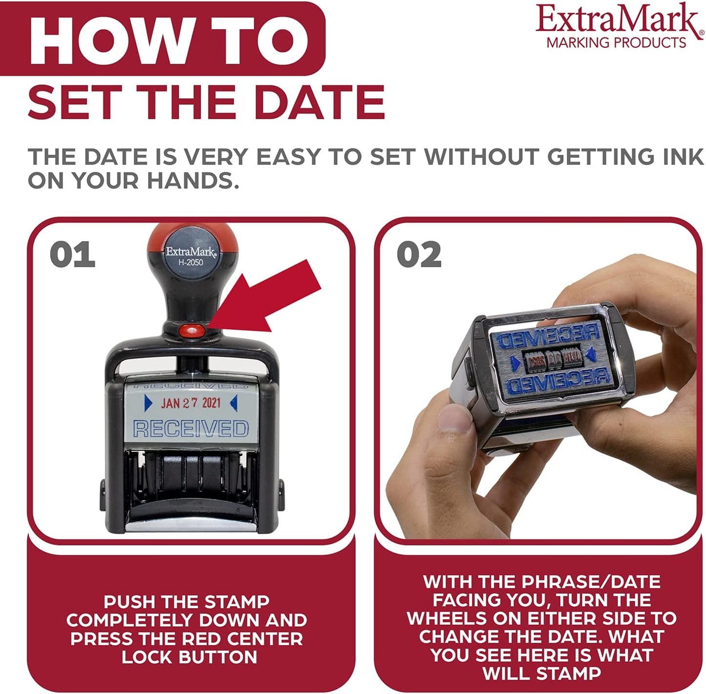 Heavy Duty Style Office Date Stamp with Scanned - Self Inking Dater - Style C - Blue Ink Color