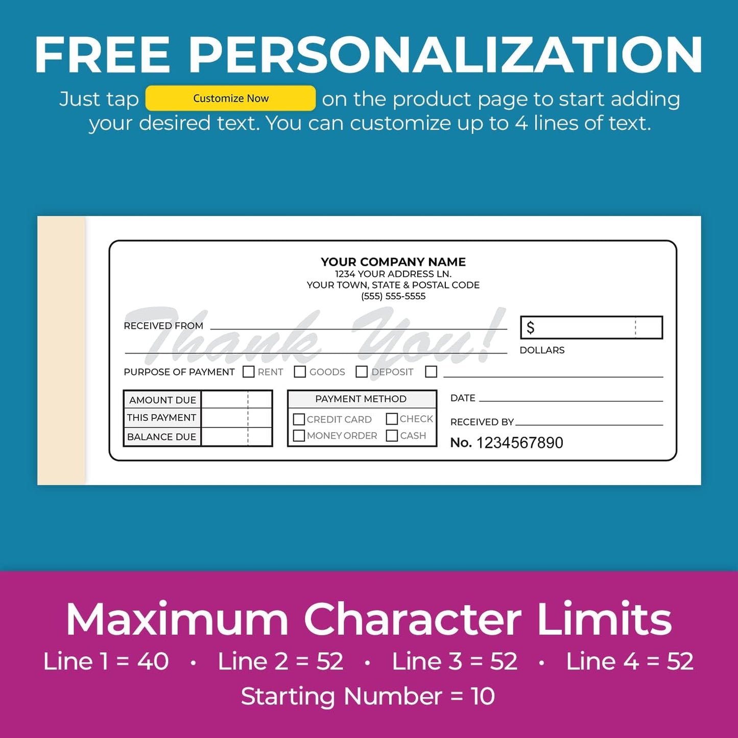 Custom 2.83" x 7" Carbonless NCR Books in 2-Part Duplicate Invoices, Receipts, Work Orders, Sales Orders, Purchase Orders, Estimates, Quote Forms with Your Company/Business Name (150 Sets)