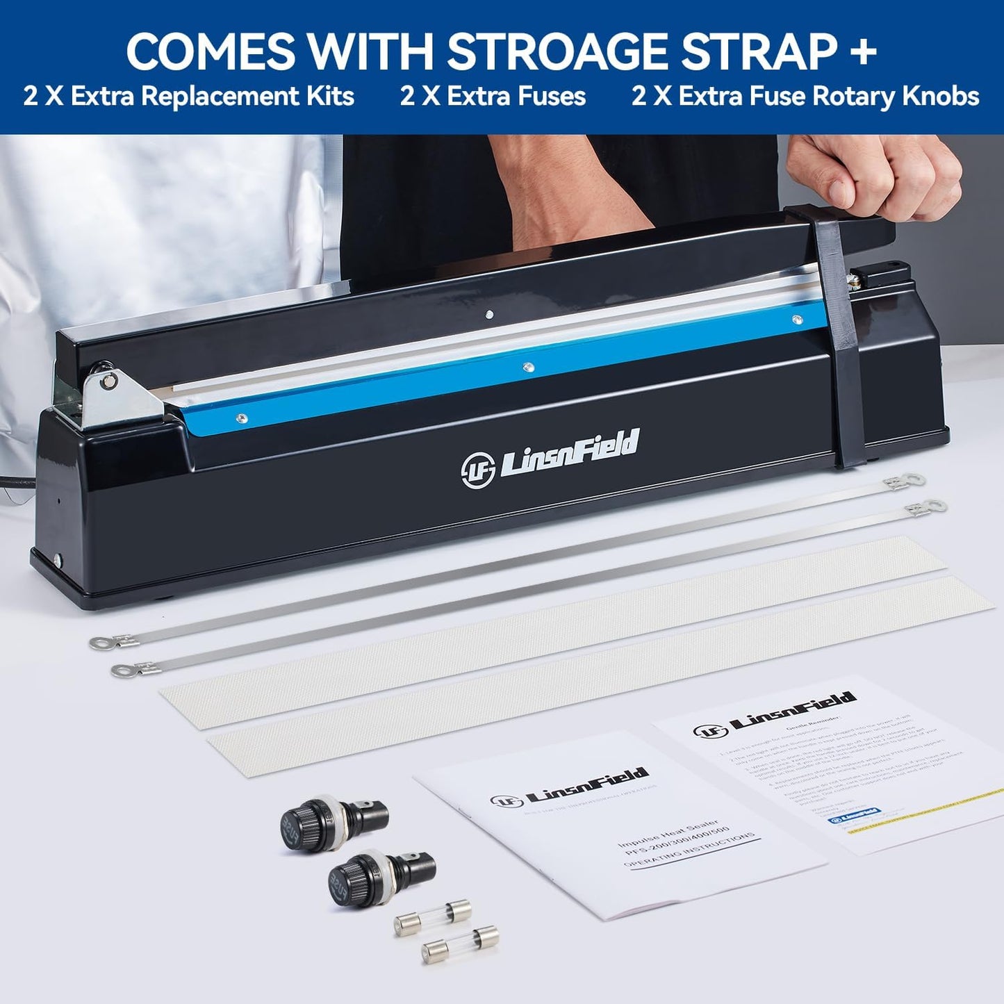 Sealer Pro - 8 inch Impulse Heat Sealer - 2mm Sealing Width - Manual Heat Sealer Machine for All Bags - Most Heavy Duty for Strong, Secure Sealing for Long Term Food Storage - Extra 2 Replacements, 2 Fuses Included(Pink)