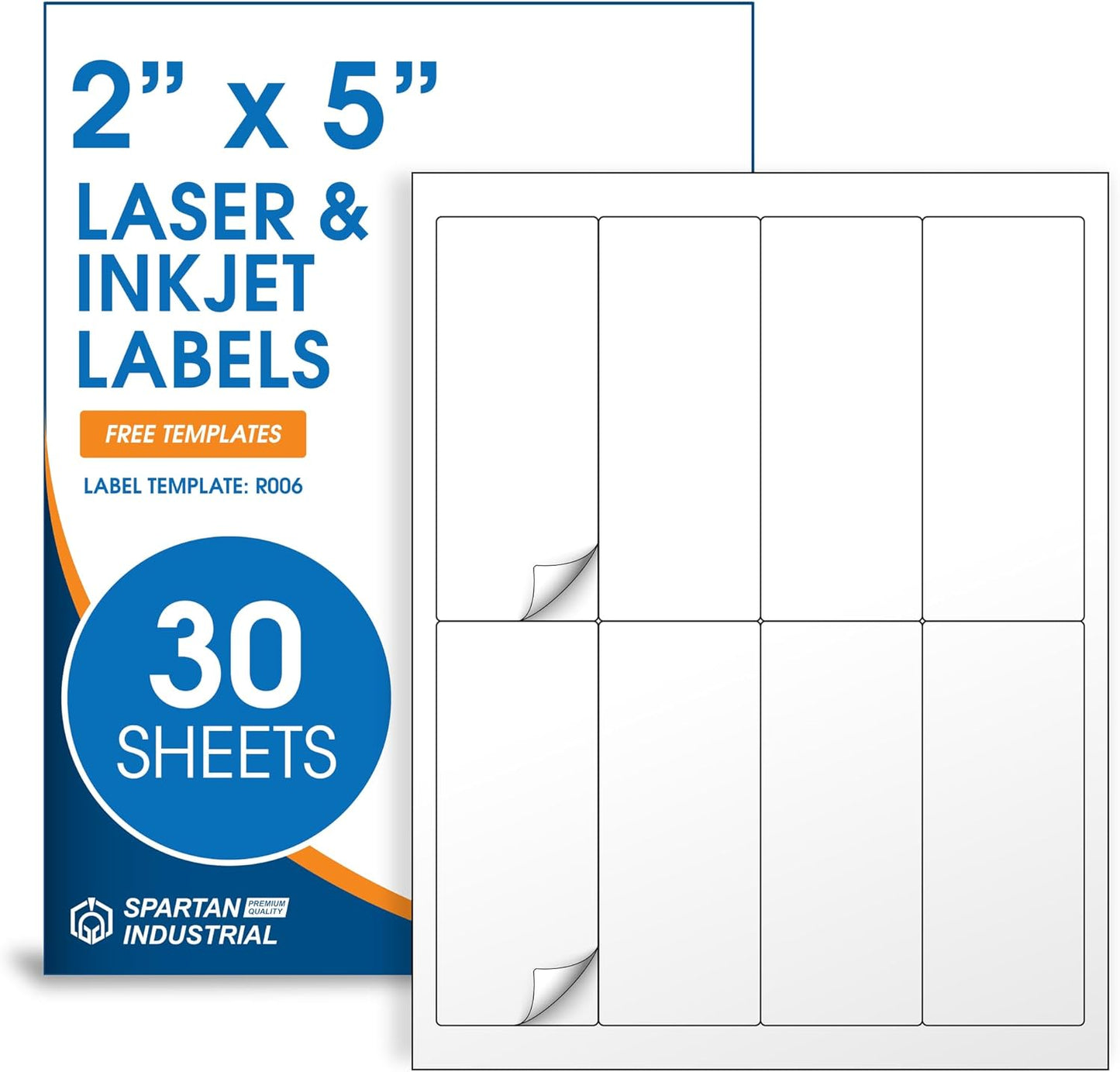 2" X 5" Matte White Shipping Labels Compatible with Inkjet and Laser Printers - 30 Sheets, 240 Printable Paper Stickers for Mailing, Packages, Addresses - Spartan Industrial