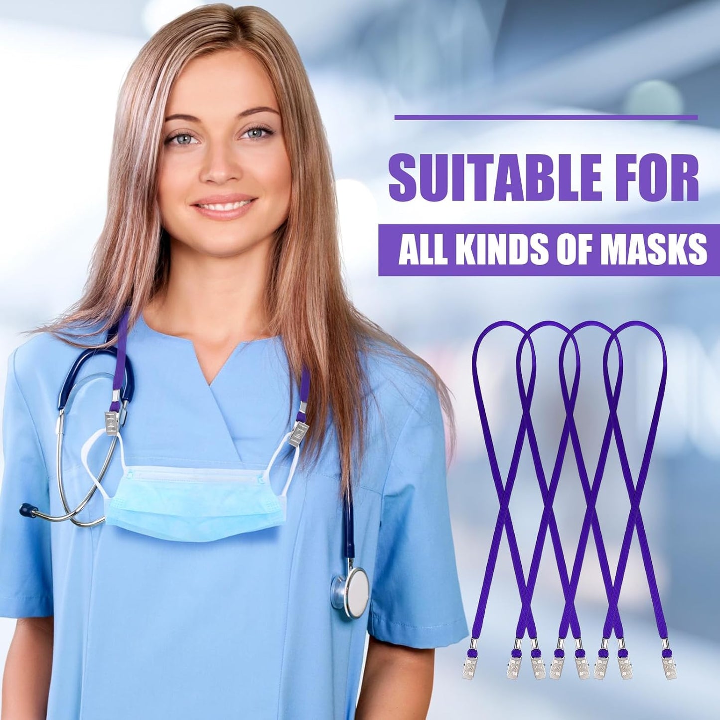 Patelai 100 Pack Double Clip Lanyards Bulk Face Mask Lanyard Twist Free 2 Hook Design Adjustable Badge Neck Strap for Conference Office Class Essential Back to School Gifts ID Card Keychain (Purple)