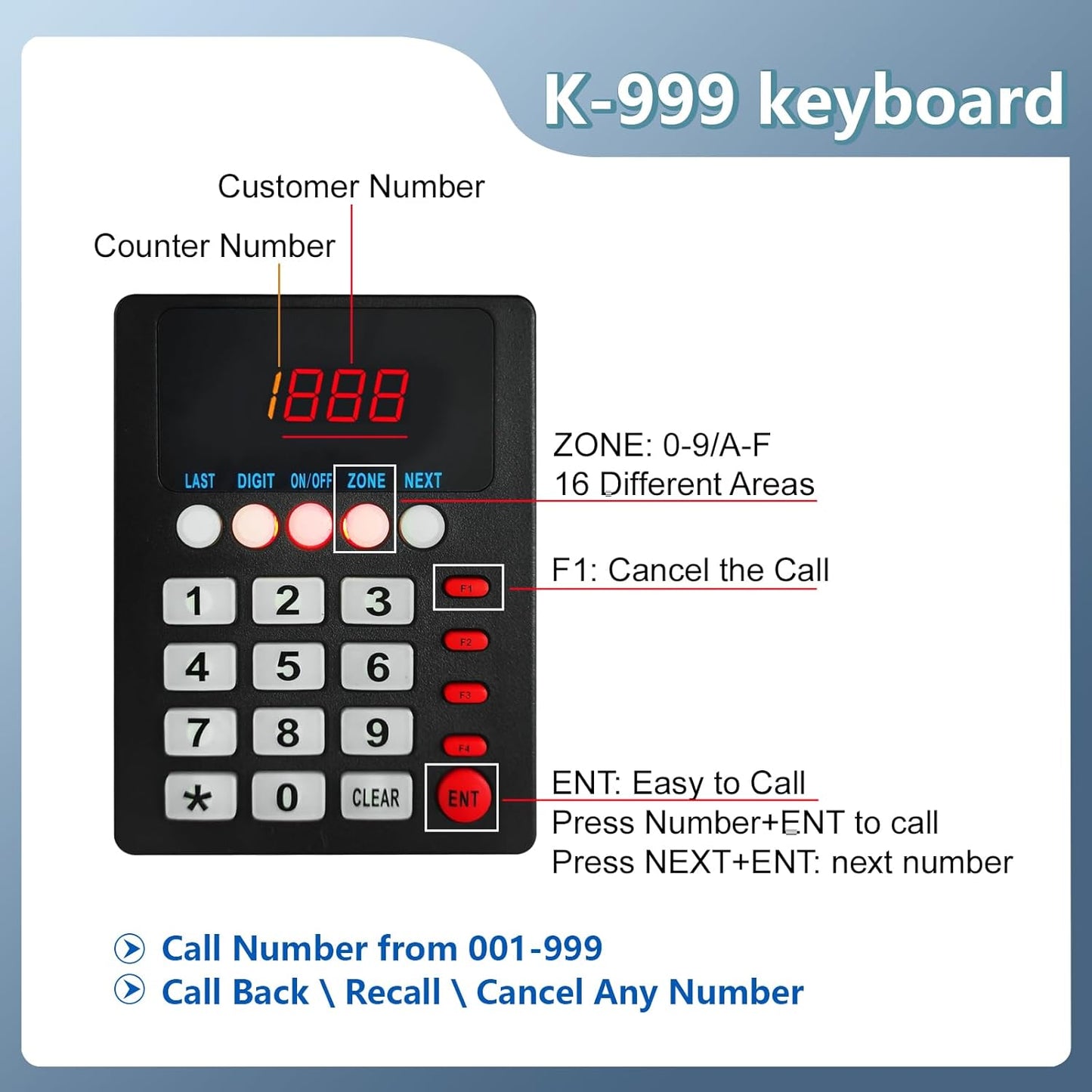 Take a Number System Queue Calling System Queue Management System with Thermal Printer for Medical Clinic Restaurant Hospital Bank Waiting for Haunted House (1 keypad 1 Display 1 Printer)