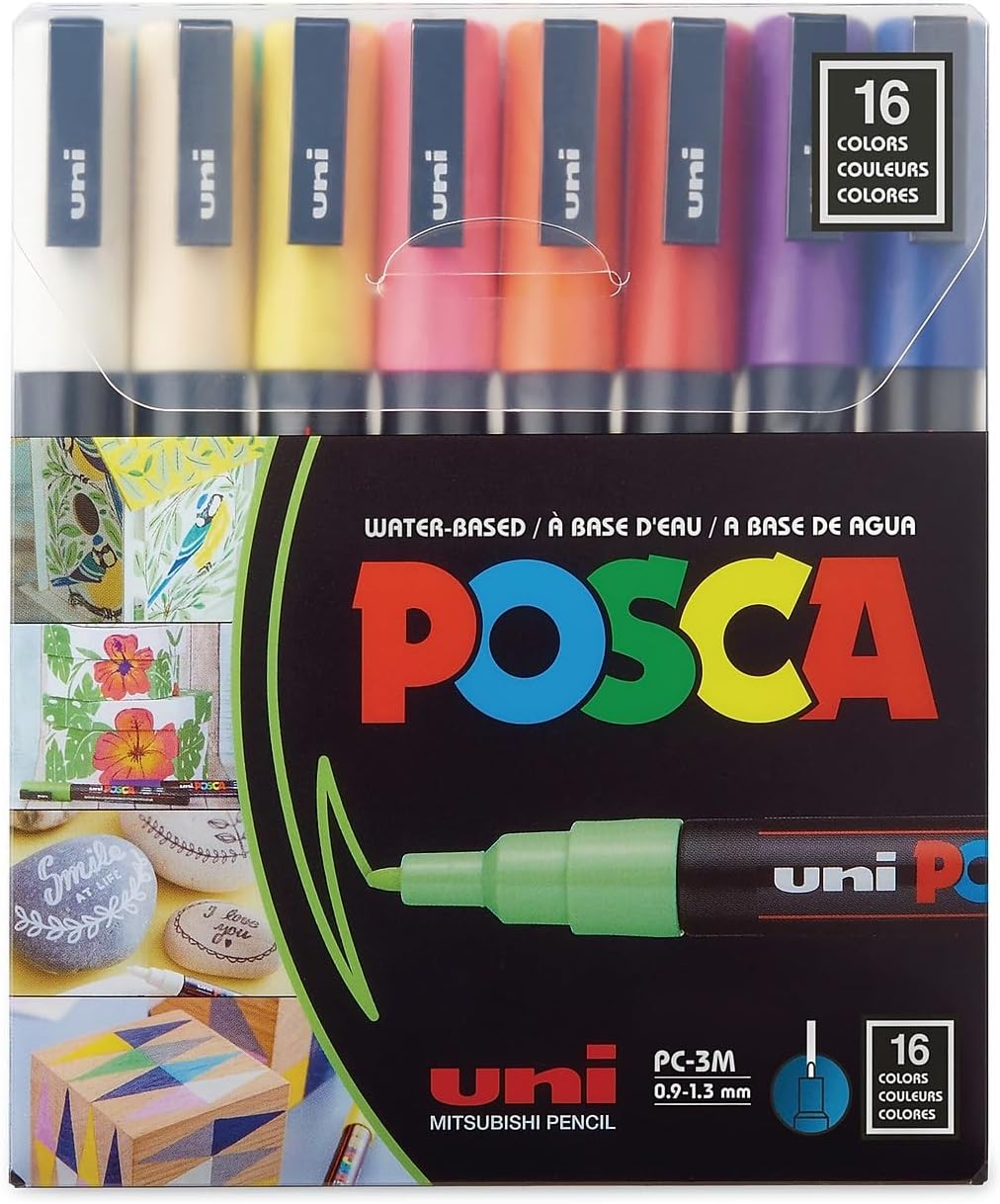 Posca PXPC3M16A Acrylic Paint Marker Set, Fine, Multicolor