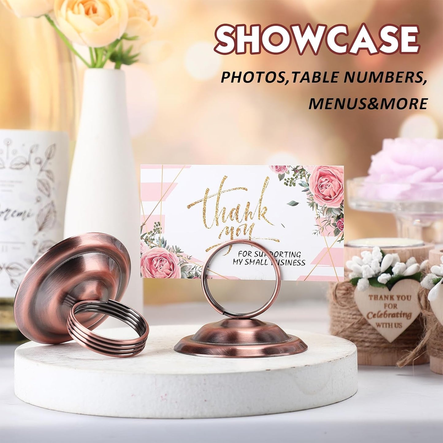 24 Pcs Table Number Holders Metal Place Card Holders Table Number Stands Tabletop Menu Sign Stands for Wedding Restaurant Recipe Banquet Birthday(Antique Copper)