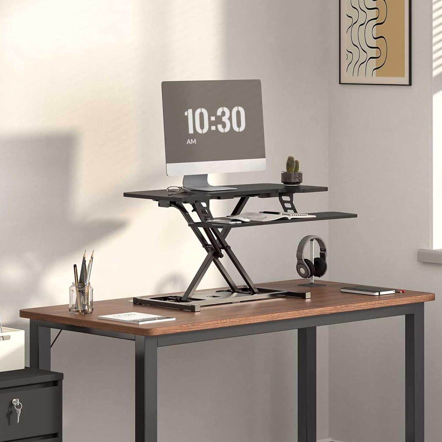 FLEXISPOT 36-inch Standing Desk Converter Height Adjustable Sit to Stand Up Workstation, Dual Monitor and Laptop Riser with Wide Keyboard Tray, Black