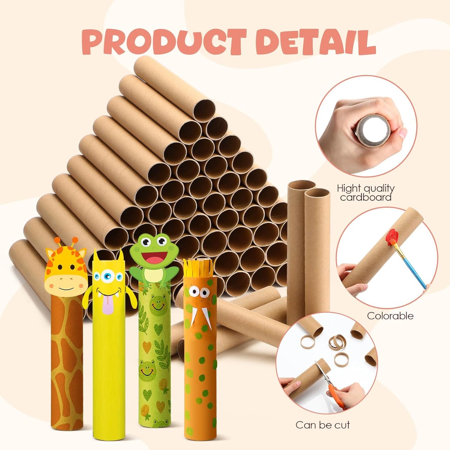 60 Pcs Cardboard Tubes for Craft 2 Size Empty Paper Towel Rolls Cardboard Toilet Paper Tubes Bulk for Classroom DIY Projects(Cowhide,1.4 x 10 Inch, 1.6 x 10 Inch)