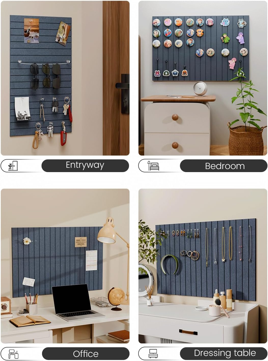 Felt Bulletin Board Tiles -28"x18" with 40 Adhesive Tabs, Cork Board Alternative for Office Decor, Push Pin Board Wall Organizer 6-Pack (Denim Blue)
