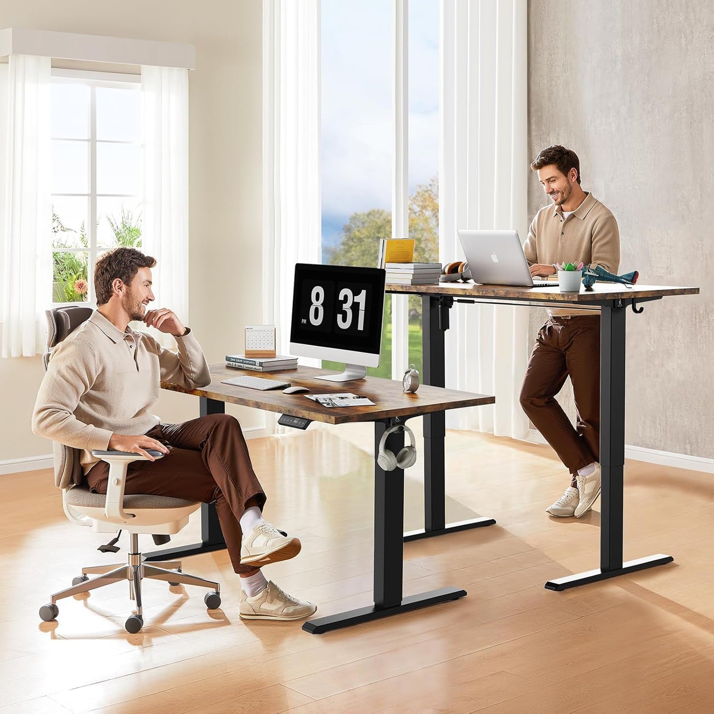 40x24 Inches Whole Piece Electric Standing Desk, Seamless One Piece Height Adjustable Sit to Stand up Desk for Home Office, Ergonomic Computer Workstation, Rustic Brown