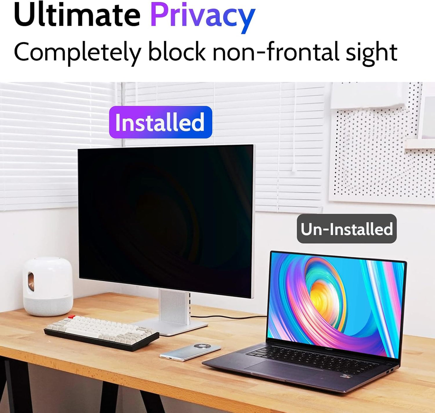 Computer Privacy Screen 24 Inch for 16:9 Widescreen Monitor, Removable 24inch Anti Blue Light Anti Glare Monitor Privacy Filter Shield (20 15/16" x 11 13/16")