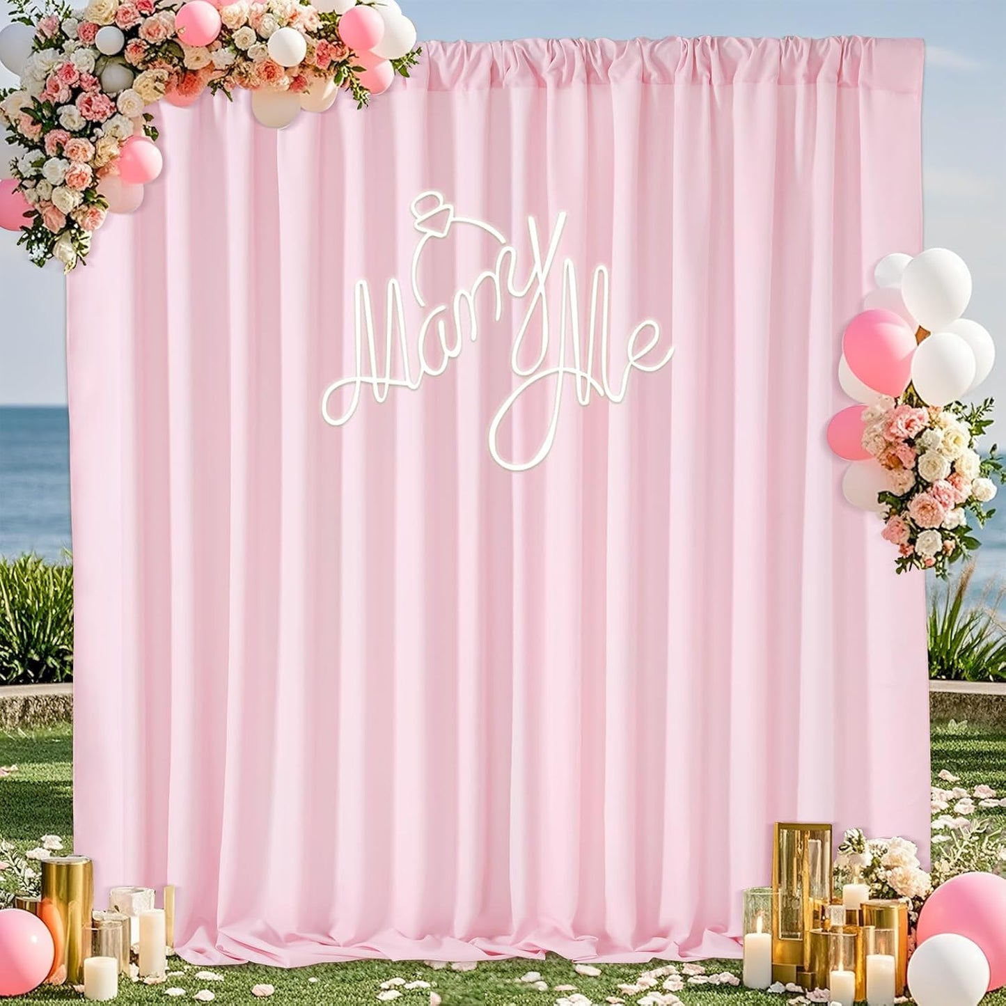 SoarDream Pink Backdrop Curtains Polyester 2 Panels 5ft x 10ft Photography Backdrop Drapes Wedding Party Baby Shower Birthday Decorations