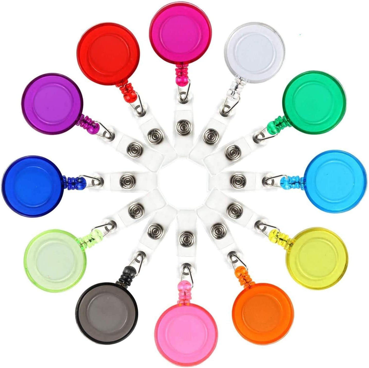 JANYUN 100 Pcs Badge Reels Retractable Badges Holder for ID Card Keychain Whistles Lanyards for School Office (Assorted Color)