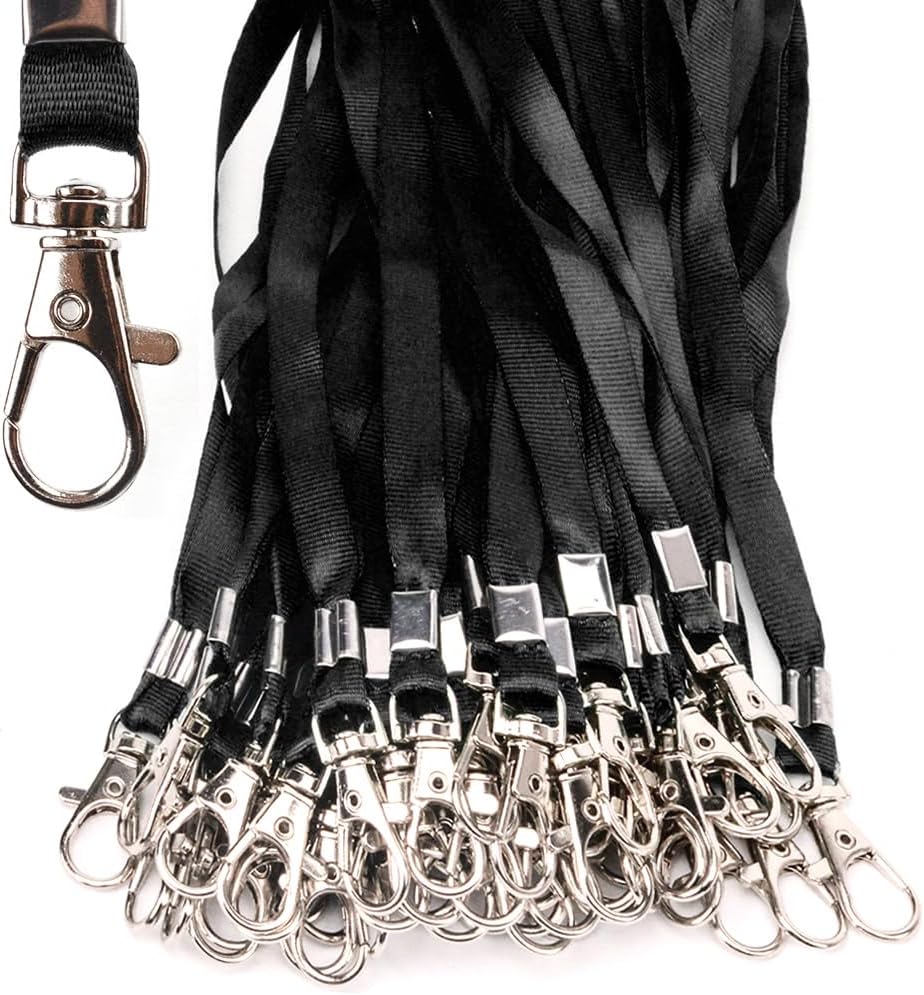 Lanyards 100 Pcs Bulk Lanyard for Id Badges Flat Black Lanyard with Badge Clip Swivel Hook (100, Black)