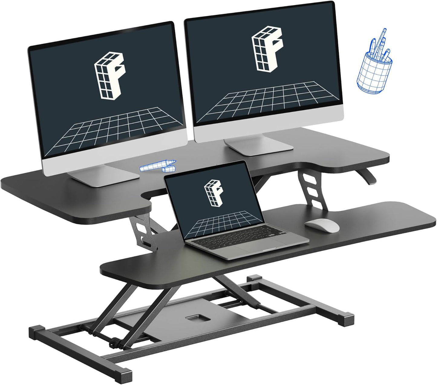 FLEXISPOT 36-inch Standing Desk Converter Height Adjustable Sit to Stand Up Workstation, Dual Monitor and Laptop Riser with Wide Keyboard Tray, Black