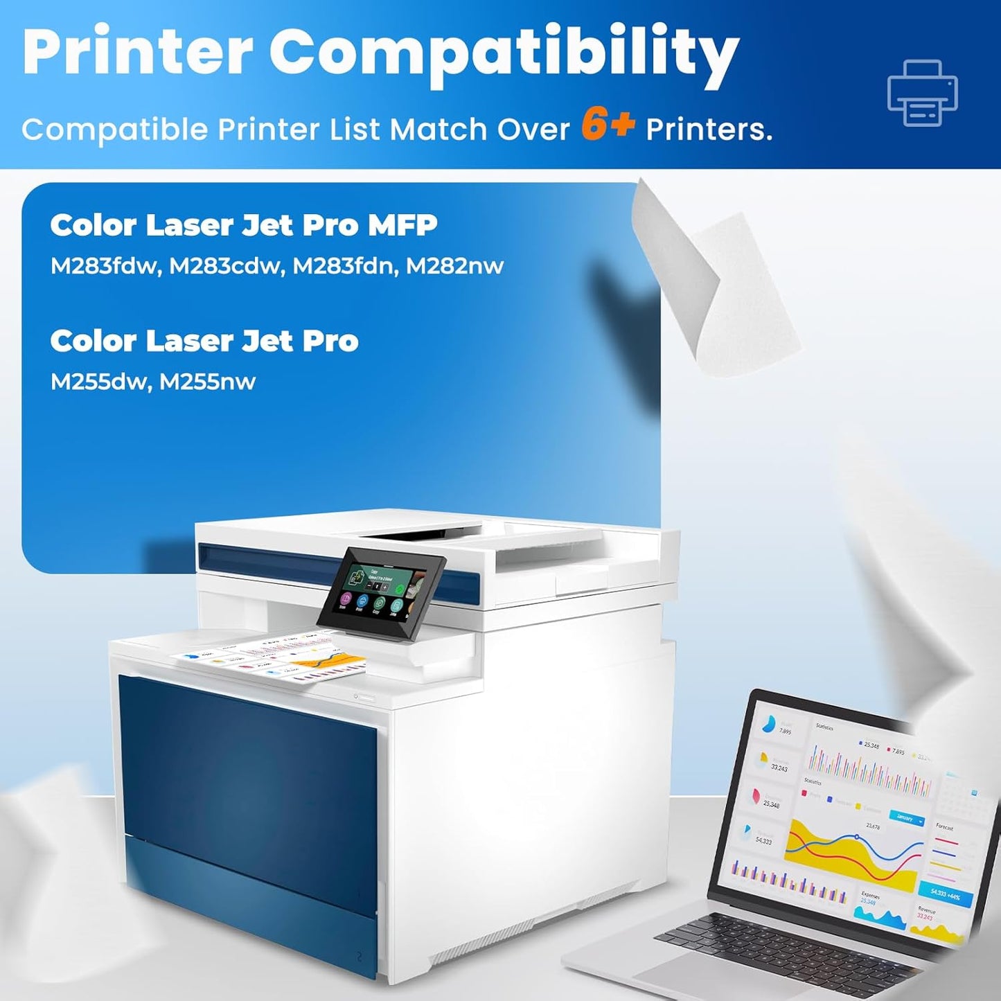 W2110X 206X Black Toner Cartridges for Laser Jet M283fdw M283cdw M255dw Compatible for HP 206X 206X W2110X Compatible with Color Laser Jet Pro MFP M283fdw M283cdw M283fdn Pro M255dw M255nw Printer