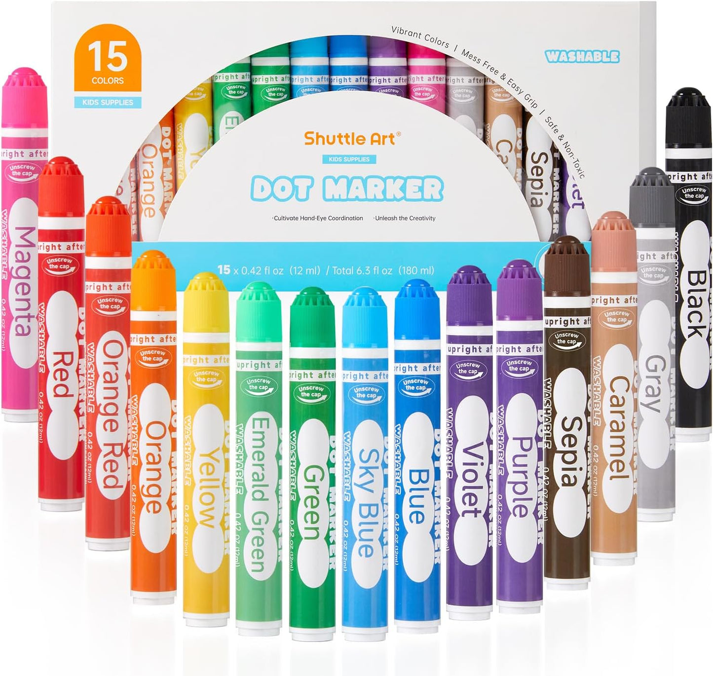 Shuttle Art Dot Markers, 15 Colors Washable Dot Markers for Toddlers,Bingo Daubers Supplies for Kids Preschool Children, Non Toxic Water-Based Bingo Daubers