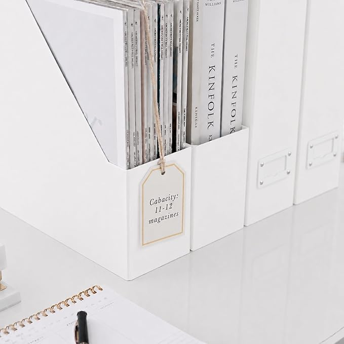 BLU MONACO Set of 6 Foldable White Magazine File Holders | Vertical Desk File - Image 6
