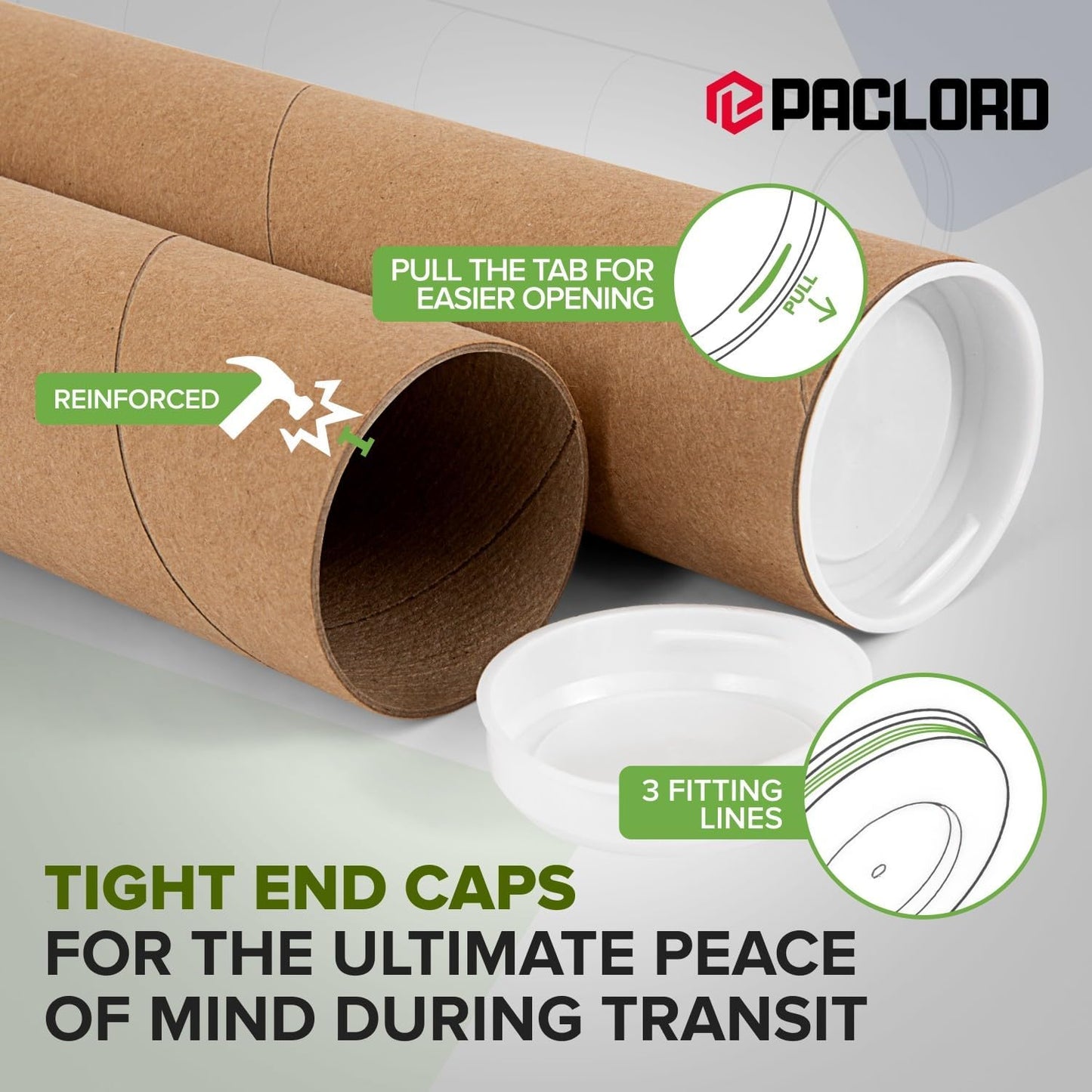 2" x 36" Reinforced Kraft Paper Mailing Tubes, Pack of 6 Tubes with 2 Caps Each – USPS Approved Poster Tube – Made in USA Cardboard Tube for Shipping and Storing Posters, Prints, Artwork, or Documents