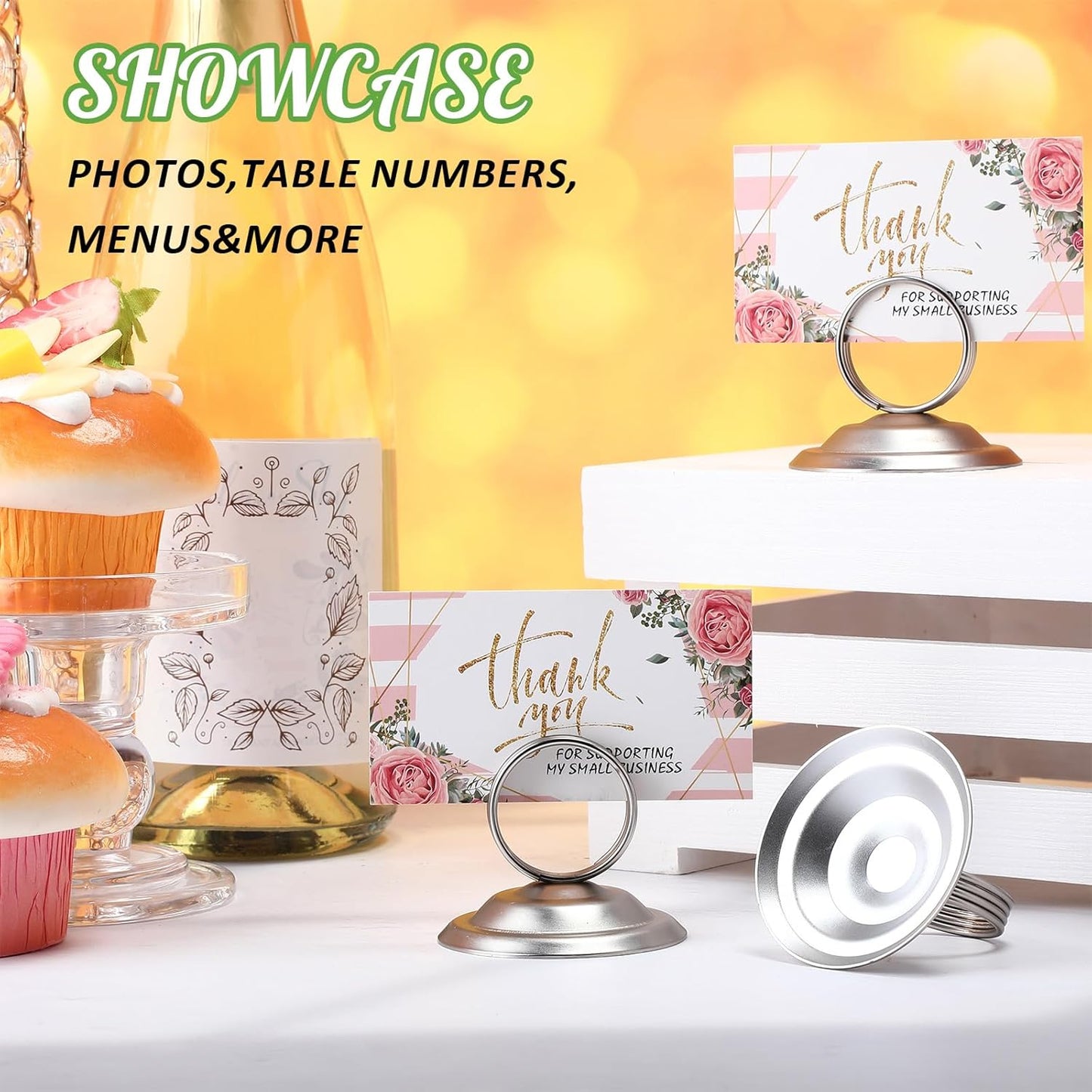 24 Pcs Table Number Holders Metal Place Card Holders Table Number Stands Tabletop Menu Sign Stands for Wedding Restaurant Recipe Banquet Birthday(Matte Nickel)