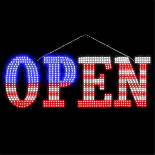USA Flag 40"x14" Extra Large LED Open Signs for Business, Unique Design Super Bright Open Sign with Chain, High Visibility Open Sign for Store Bar Hotel Retail Shop Window