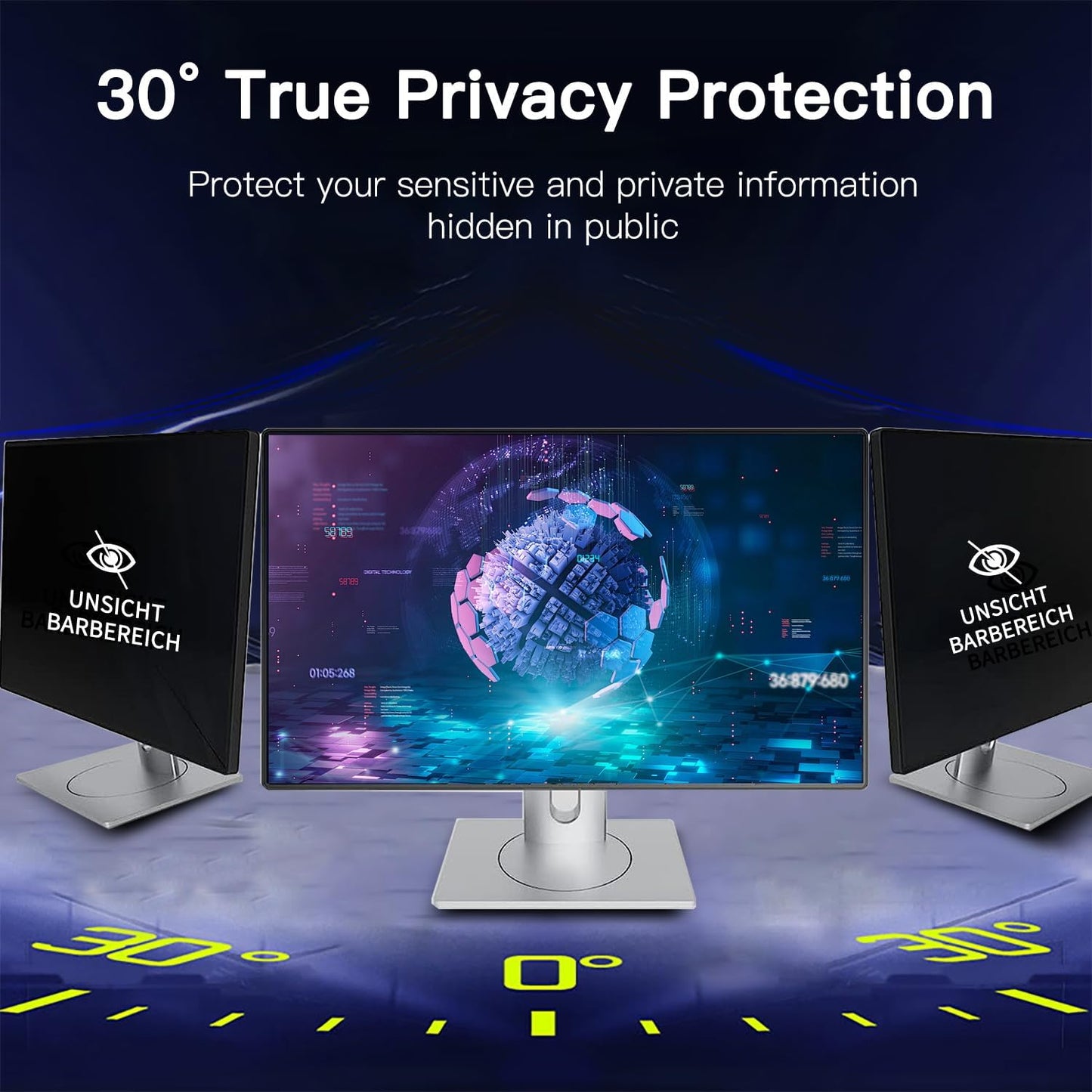 24 Inch Magnetic Hanging Computer Privacy Screen for 16:9 Widescreen Monitor, Removable Privacy Screen Anti Glare Blue Light Computer Screen Privacy Shield, Anti-Scratch 24in Protector Film