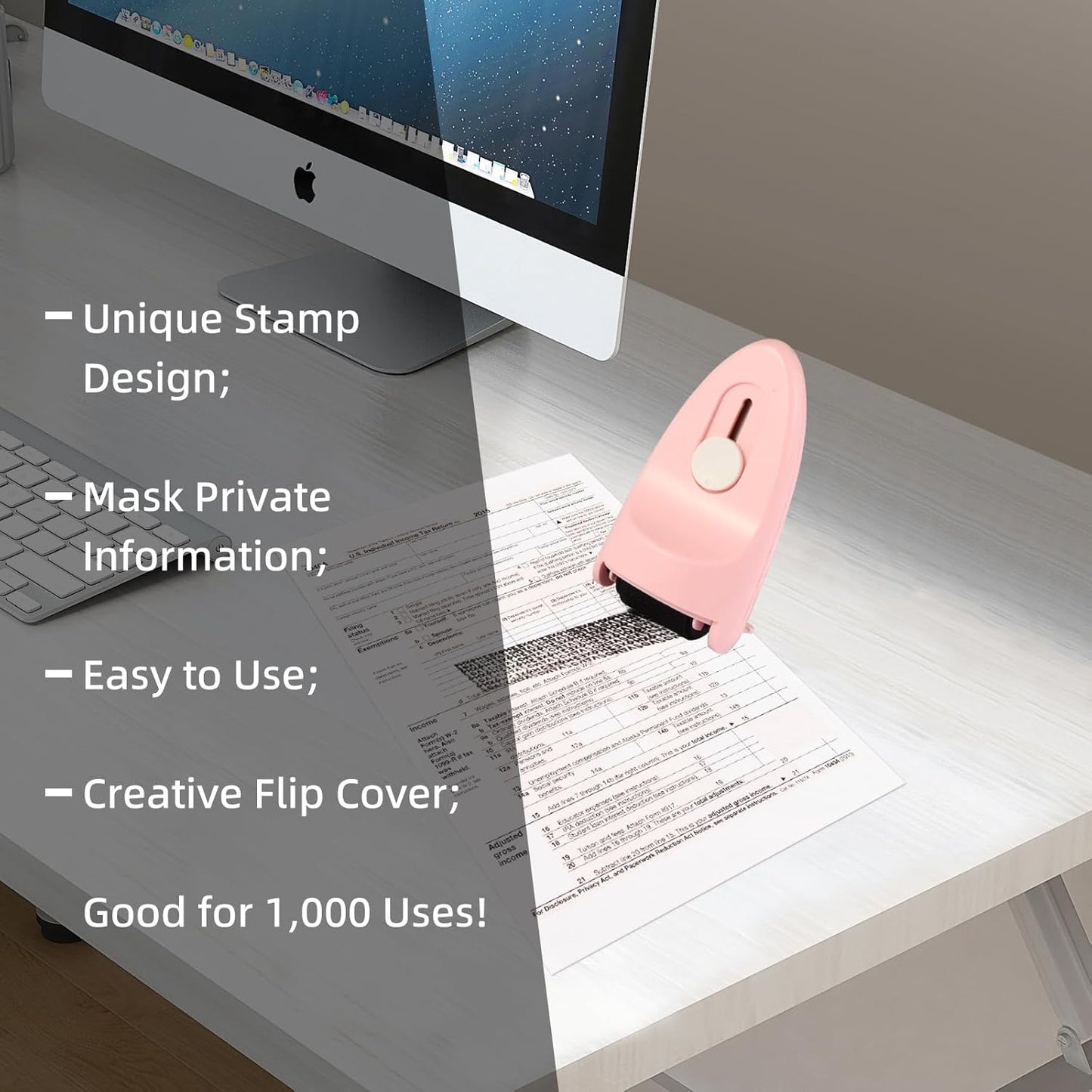 Identity Privacy Protection Roller Security Stamp 2-Pack - Guard Your ID with Adjustable Ink, Built-in Cutter & Flip Cover Design, Compact Security Tool for Document & Mail Privacy (White)