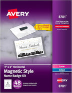 Avery Customizable Name Badges, Magnet Style, 48 Total by Avery