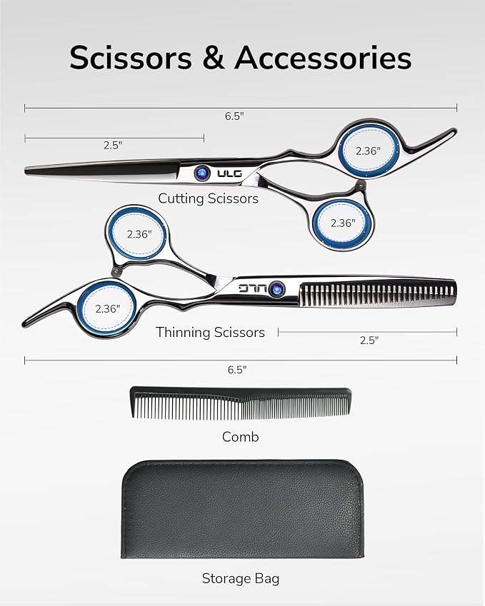 ULG Hair Cutting Scissors Thinning Shears Kit Professional Hairdressing - Image 6