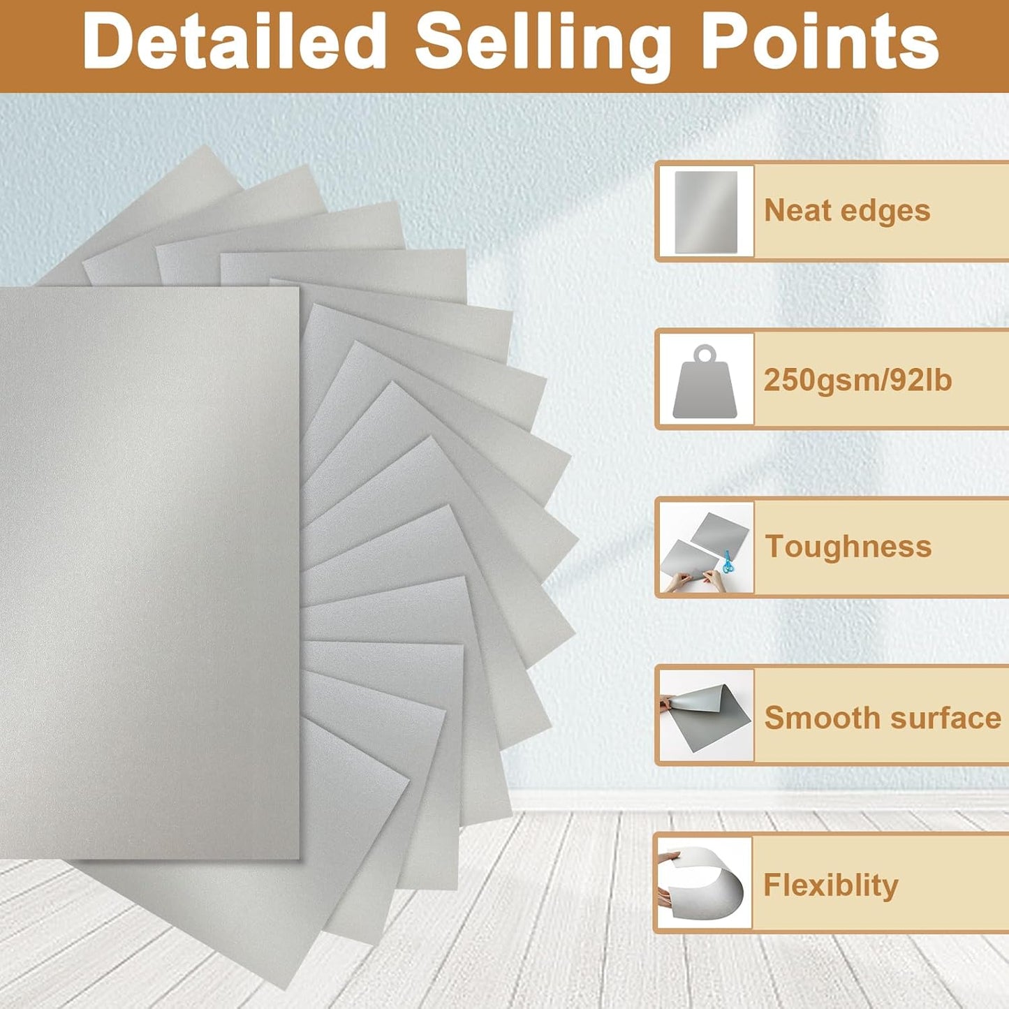 28 Sheets Shimmer Silver Cardstock 8.5 x 11 Metallic Paper, 250gsm/92lb Premium Heavyweight Card Stock for DIY Card Making, Greeting Cards, Wedding Invitations, Paper Crafting