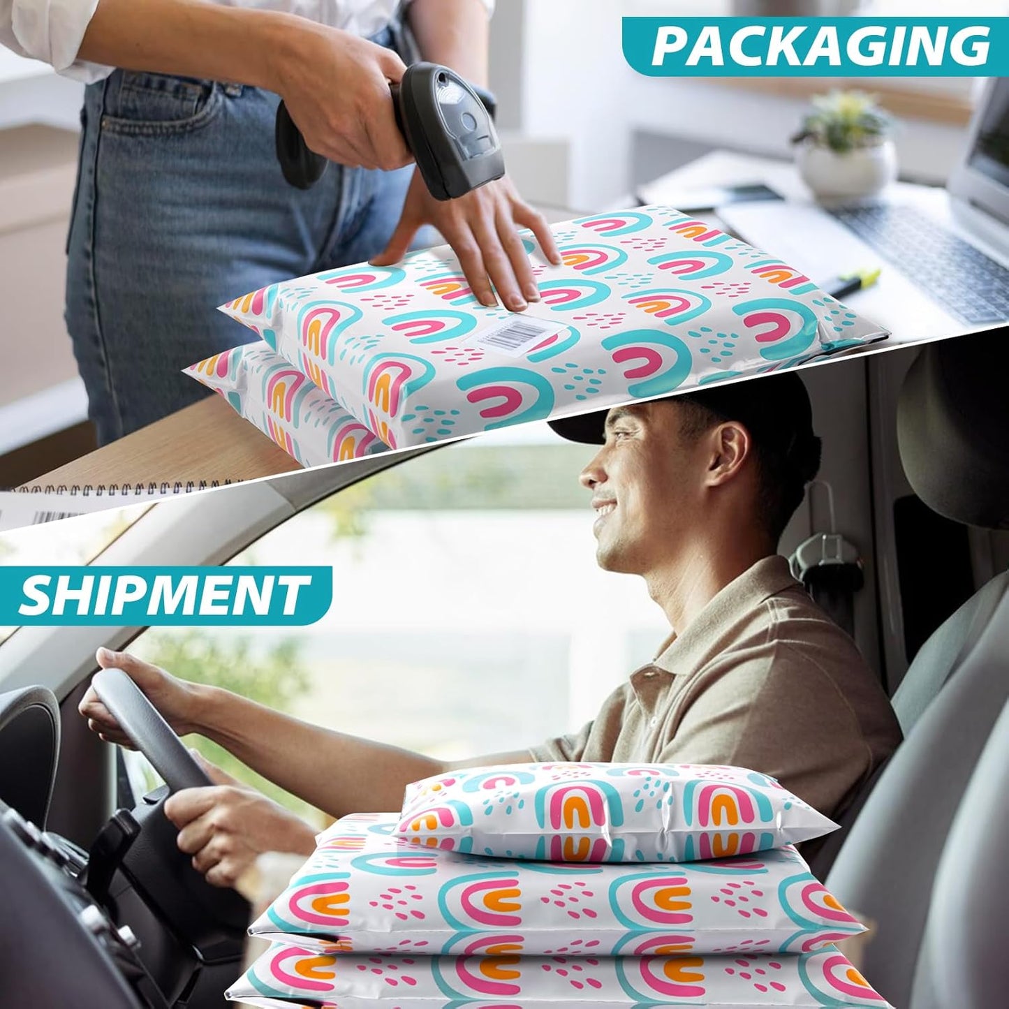 Oududianzi Poly Mailers 10x13, 50Pack Shipping Bags, Self-Seal Polymailers Mailers Poly Bags, Packaging Bags for Small Business and Clothing - Rainbow