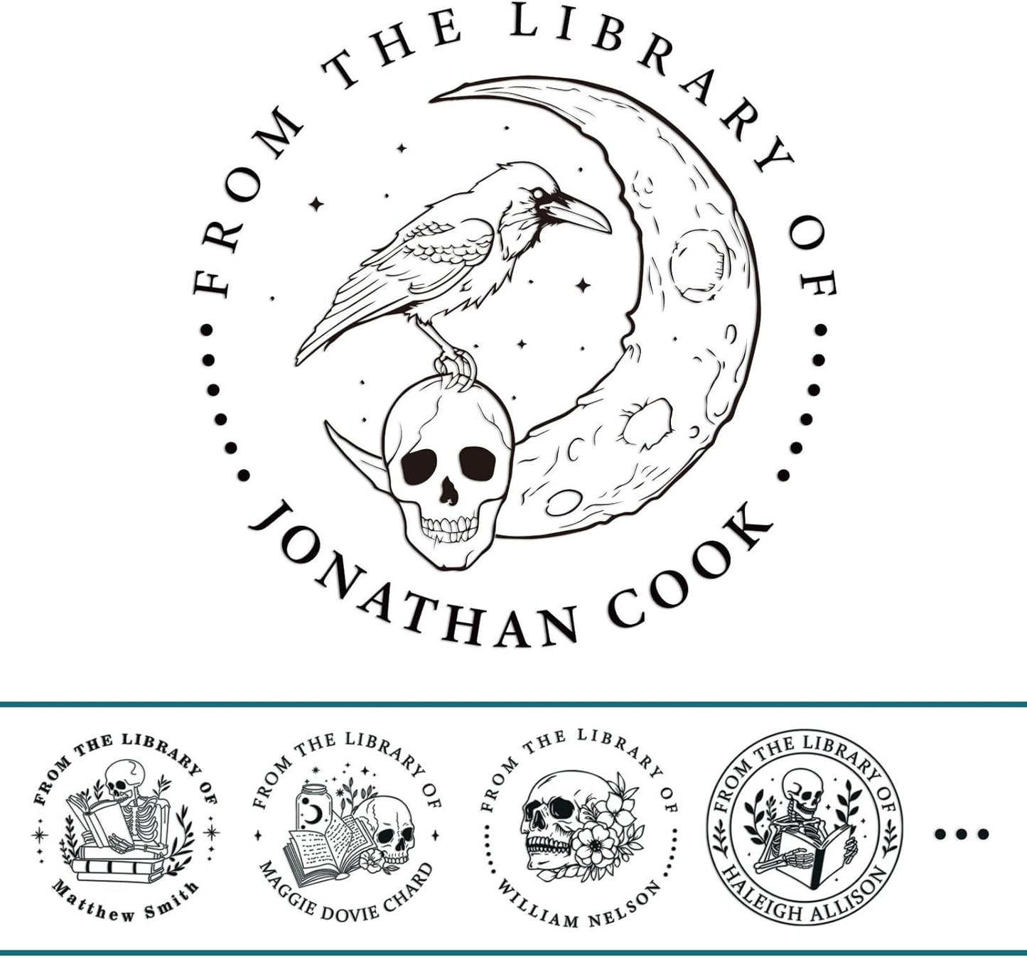 Book Embosser Personalized Skull Edition – 20 Gothic & Dark Academia Designs, Custom Book Stamp Personalized for Unique Collectors