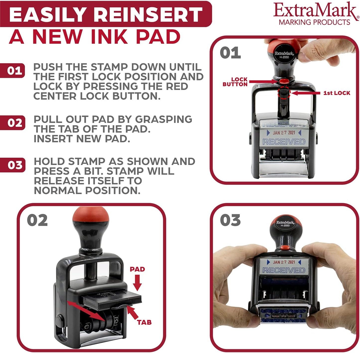 Heavy Duty Style Office Date Stamp with Scanned - Self Inking Dater - Style C - Red Ink Color