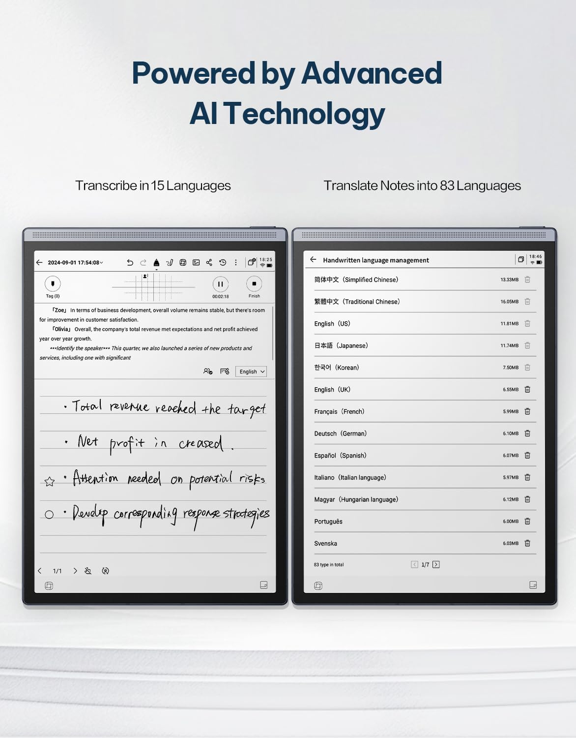 AINOTE Air 2, 8.2" AI E Ink Tablet, Smart Paper Note-Taking Tablet with Stylus & Adjustable Light, ChatGPT-Powered Multi-Language Transcription, Meeting Minutes Schedule Management