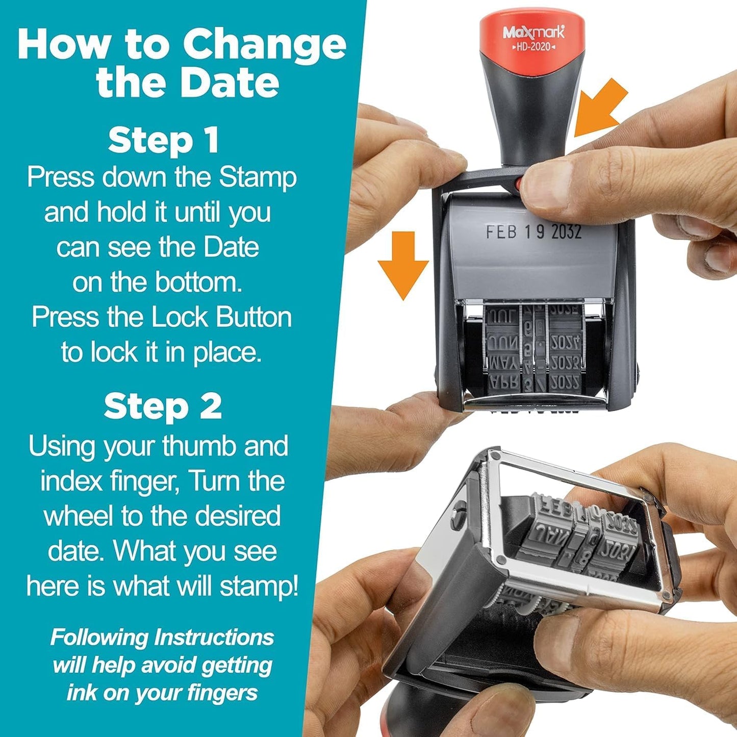 MaxMark Heavy Duty Date Stamp, Large Date Size - Exclusive 12-Year Band - Blue Ink