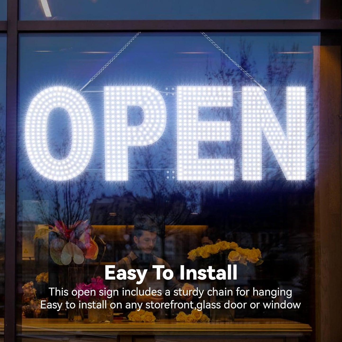 Open Signs for Business, 30"x10" Dimmable Large LED Open Light Up Sign with Hanging Installation for Salon Gym Cafes Store Office Bar Hotel Pubs Cold white