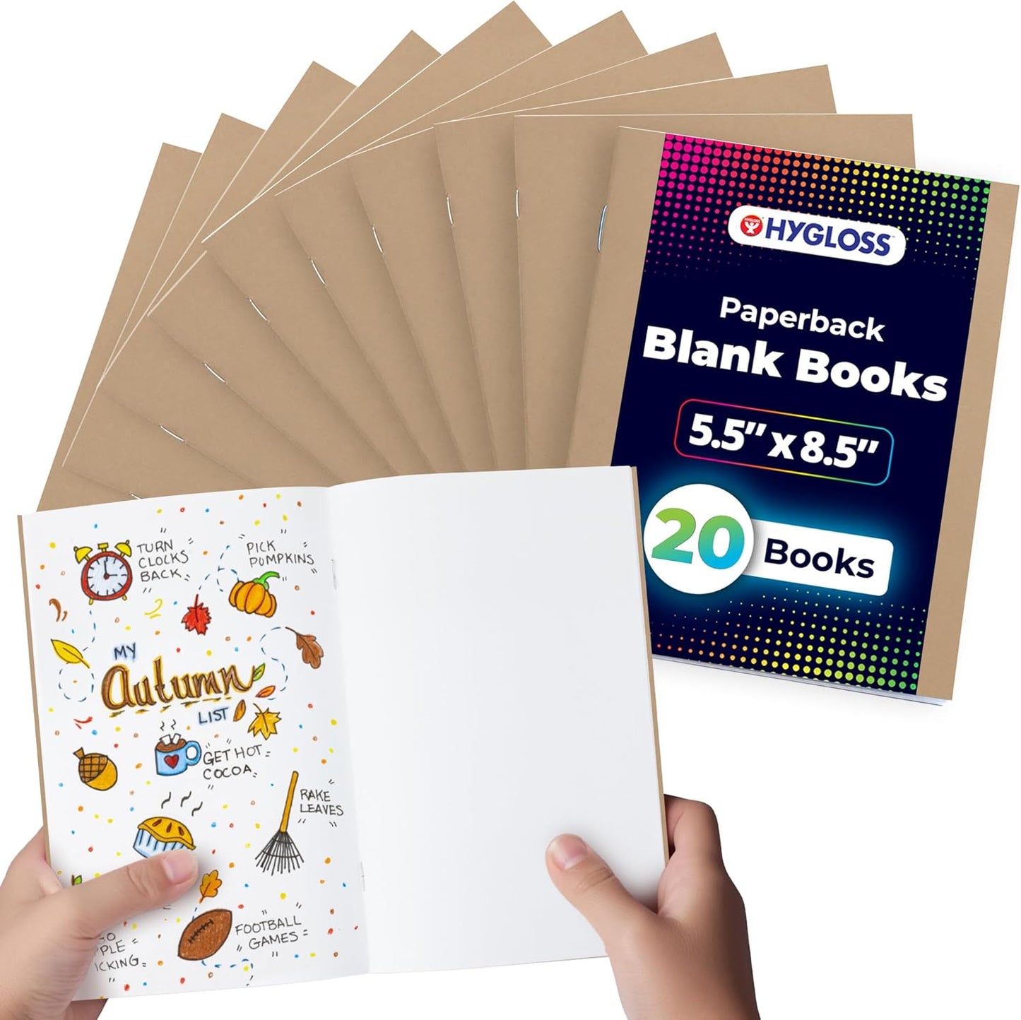 Hygloss Blank Books 5.5 x 8.5 Inches - 20 Pack – Kraft Color Paperback for Drawing & Writing – Empty Books for Journaling, Sketching or Arts & Craft