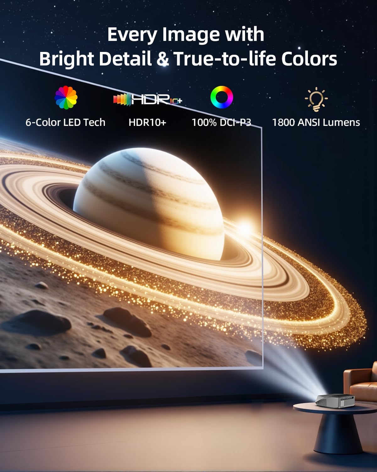 Smart LED 4K Projector Daylight HDR WiFi 6 Bluetooth Google TV, 1800ANSI Daytime Movie Gaming Projectors 4K Ultra HD Home Theater Ceiling with Auto Focus Keystone Zoom Airplay HDMI ARC USB Apps Dolby