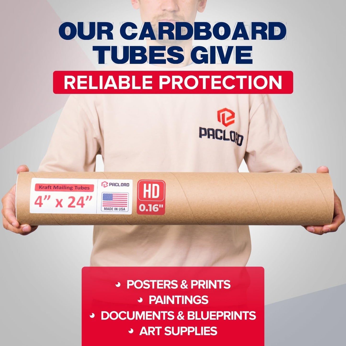 4" x 24" Heavy-Duty Reinforced Cardboard Mailing Tube, Pack of 6 Tubes with 12 Caps – Secure USPS Approved – Great for Shipping and Storing of Prints, Artwork, Posters or Documents