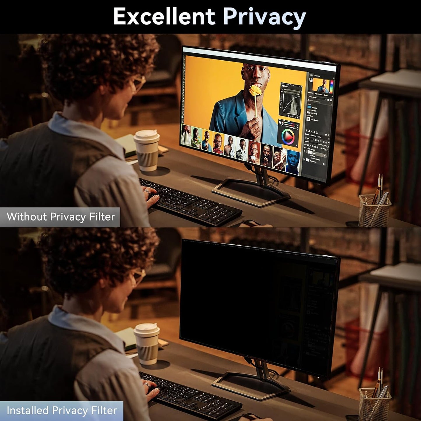 [2024 New] Fully Removable 24 Inch Privacy Screen Filter for 16:9 Widescreen Computer Monitor,Desktop PC,Eye Protection Anti Glare Blue Light Filter Privacy Shield,Anti Spy Screen Protector Film 24 In