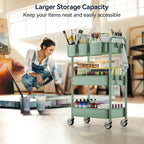 YASONIC 3-Tier Rolling Cart, 66 Pounds Capacity, Mesh Storage Organizer - Image 4