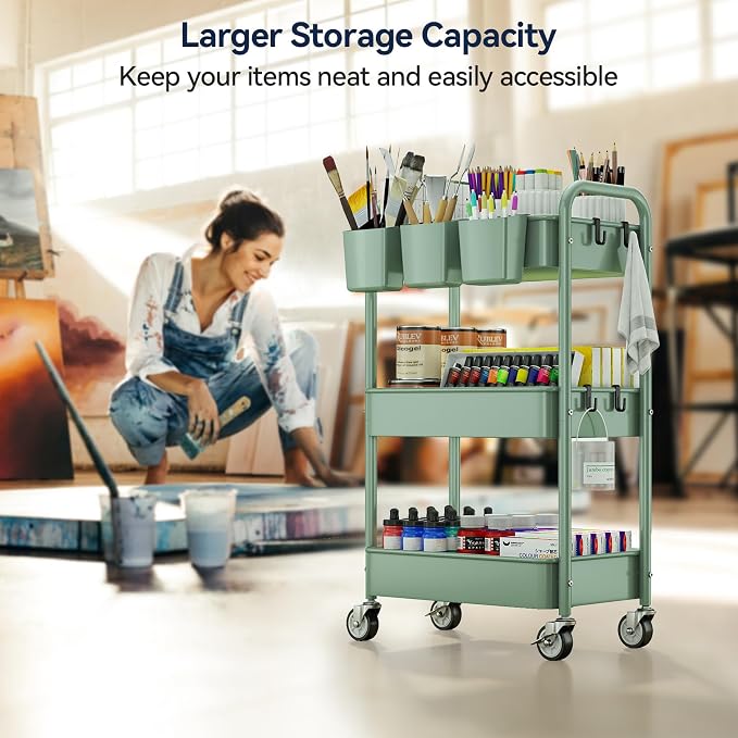 YASONIC 3-Tier Rolling Cart, 66 Pounds Capacity, Mesh Storage Organizer - Image 4