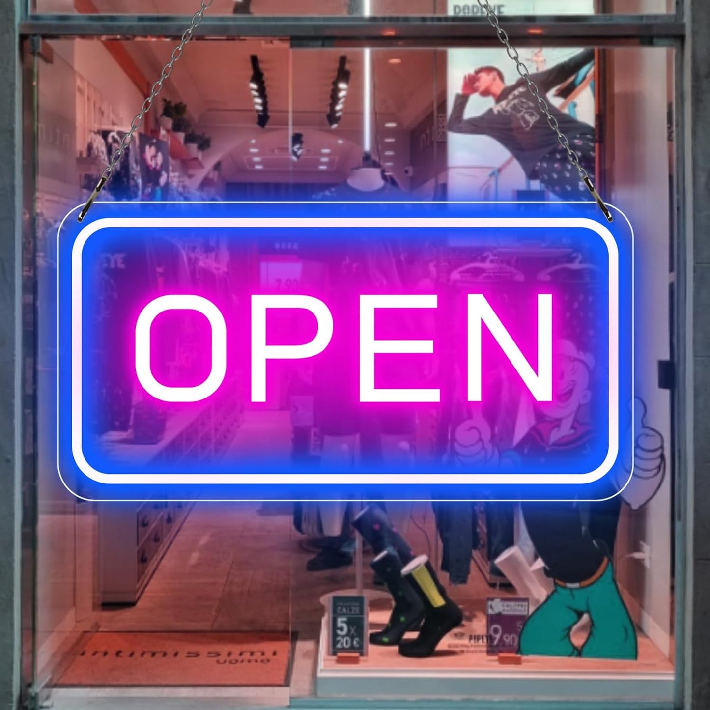 Super Large Open Sign, Neon Open Signs for Business, 23''x 12'' LED Open Sign, Super Bright Open Neon Sign (Blue&Pink), with ON/OFF Switch & Adapter, Neon Light Up Sign for Window Party Wall Bars Coffee Salon Club Hotel,Horiztonal