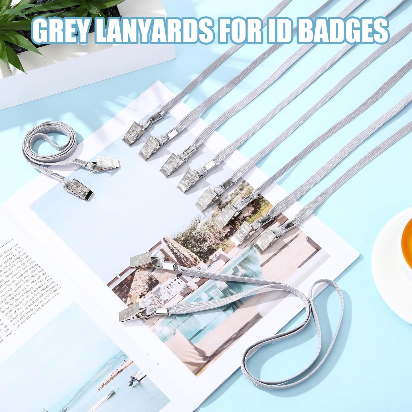 Patelai 100 Pack Double Clip Lanyards Bulk Face Mask Lanyard Twist Free 2 Hook Design Adjustable Badge Neck Strap for Conference Office Class Essential Back to School Gifts ID Card Keychain (Grey)