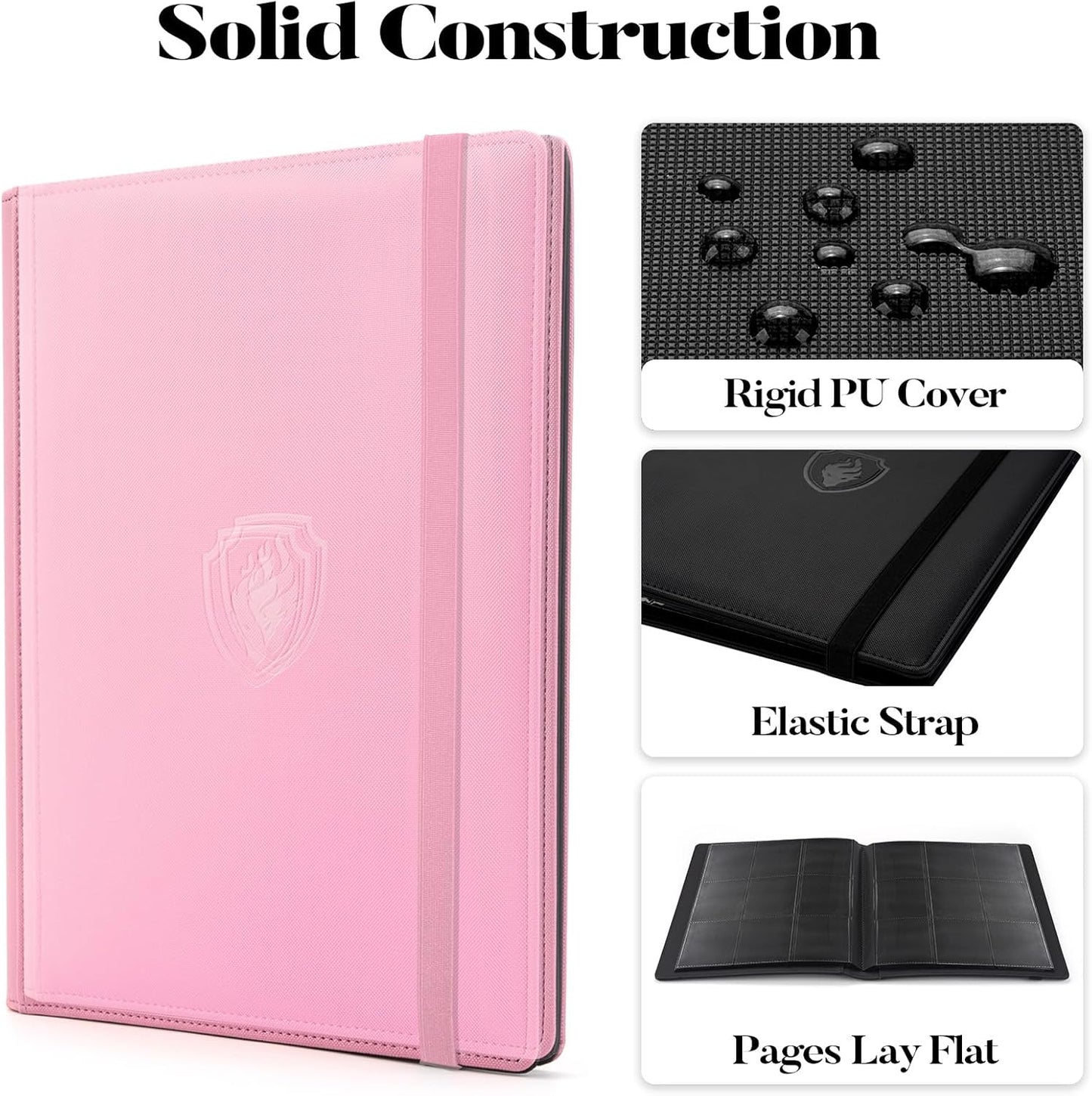 Trading Card Binder - 9 Pocket PU Cover Collection Book for 360 Cards, Premium Sturdy Holder Folders, Album for YuGiOh, MTG, TCG, Game & Sports Cards, Pink