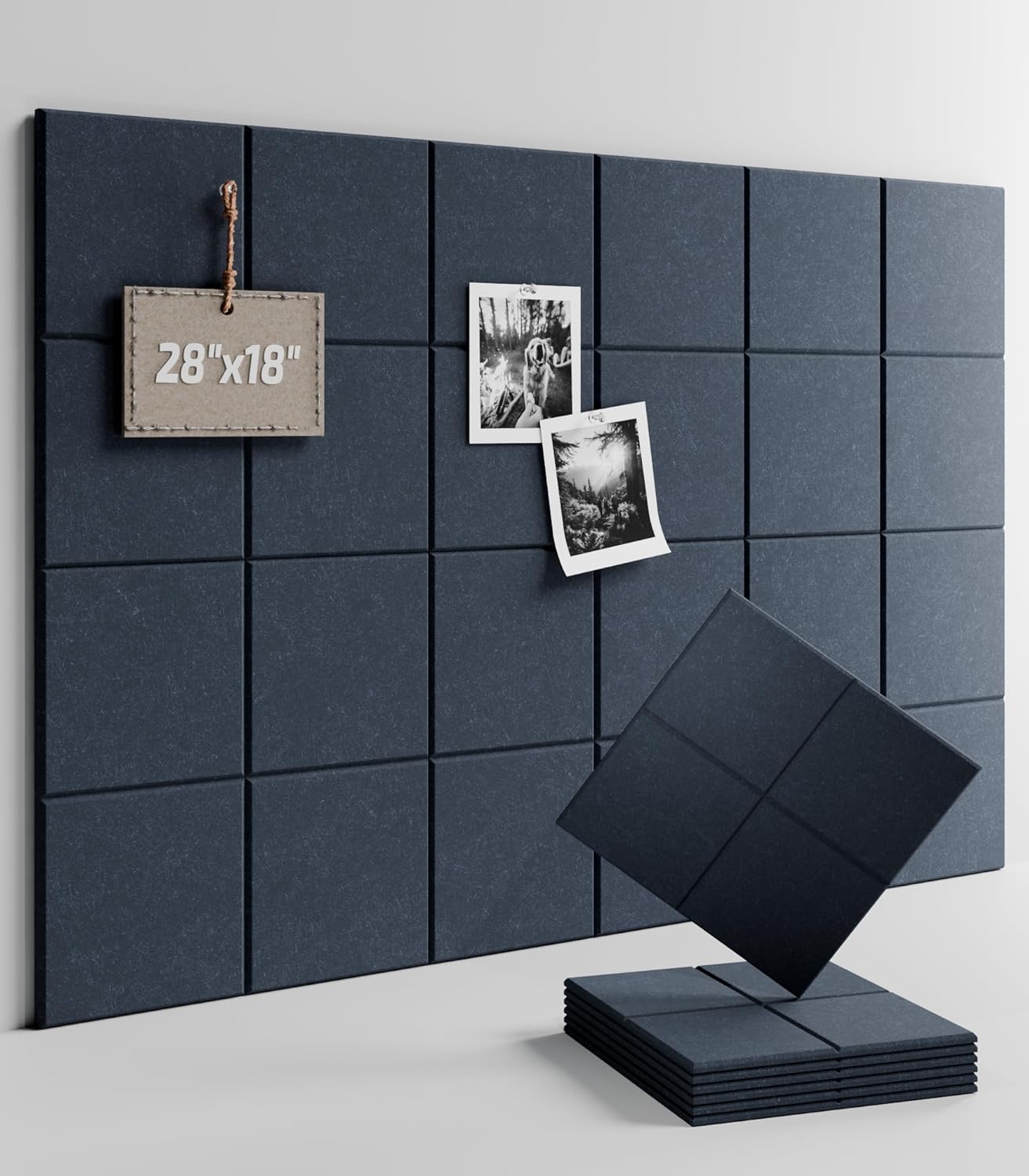 Felt Bulletin Board Tiles -28"x18" Cork Board Alternative for Office Decor, Push Pin Board Wall Organizer 6-Pack-Deep Charcoal Blue