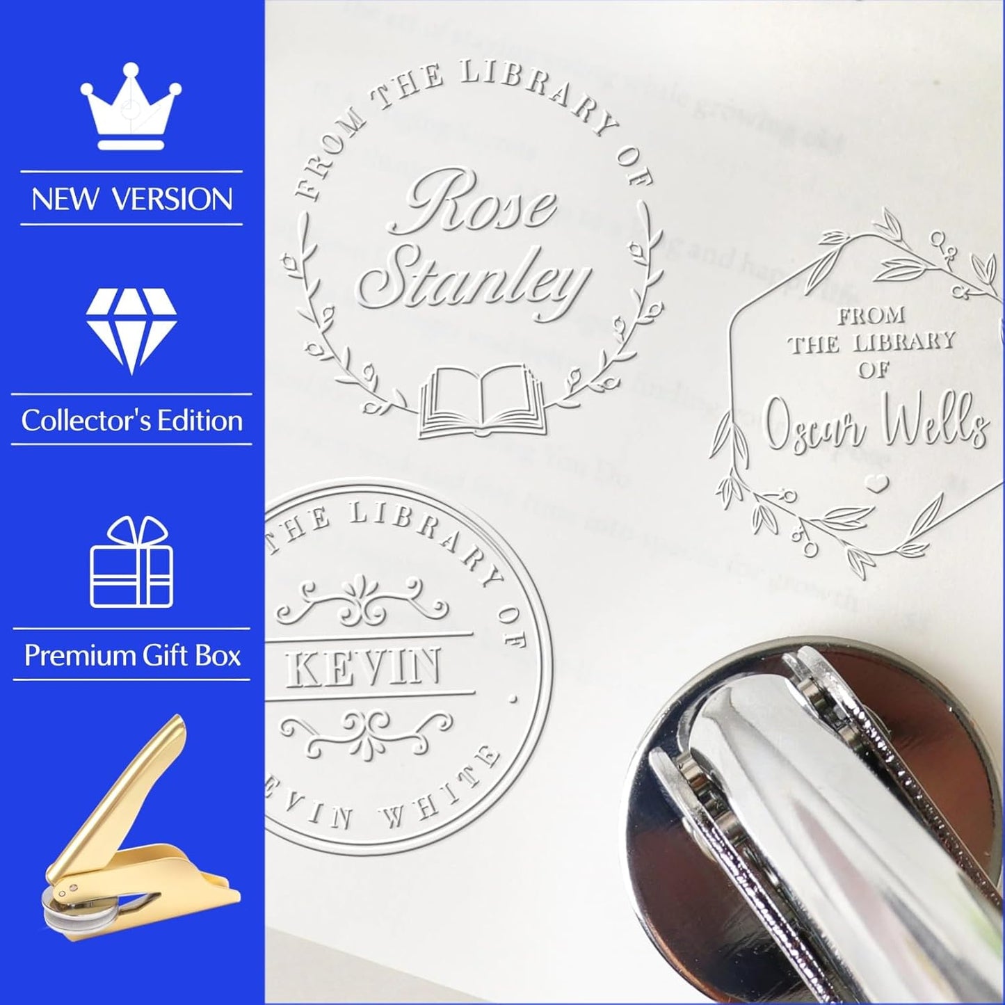 Book Embosser Personalized, Custom Stamp - Library Stamp Personalized Gift Set for Book Lovers | Women | Teachers | Wedding | Friends